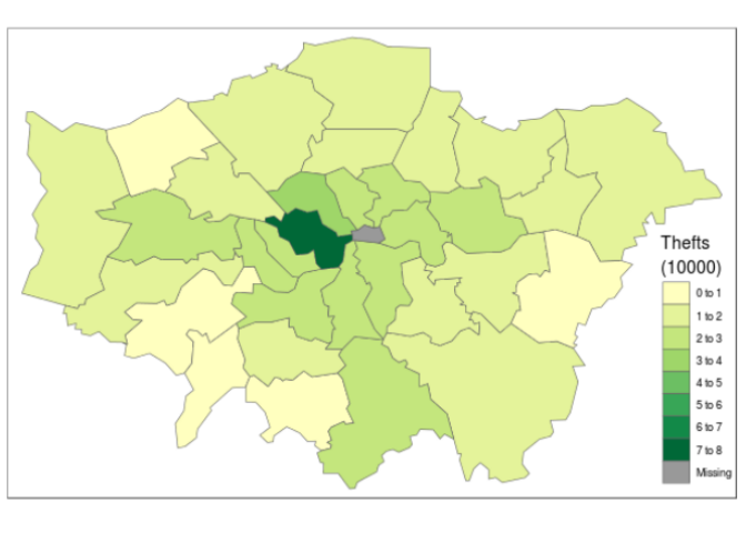 Number of thefts per borough.