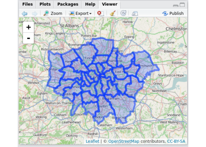 The lnd84 object loaded in rstudio via the leaflet package