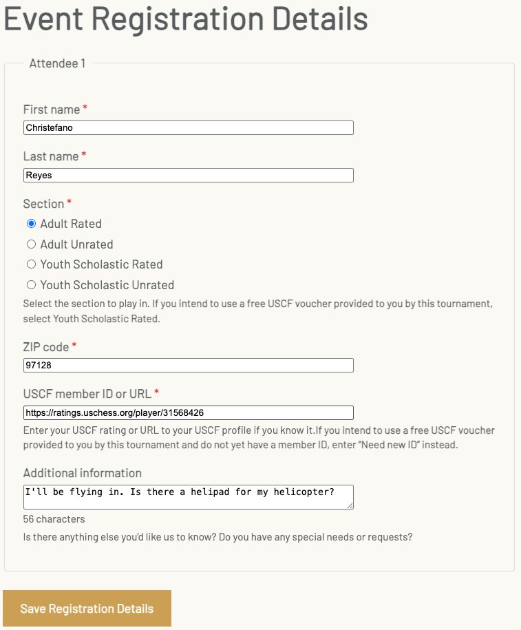 Event Registration Details - edit