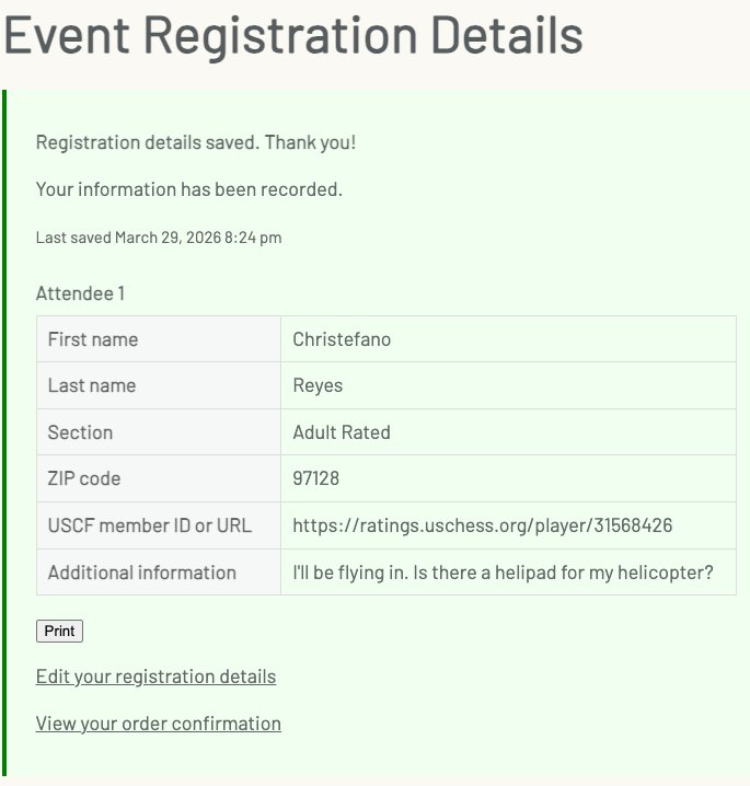 Event Registration Details - confirmation