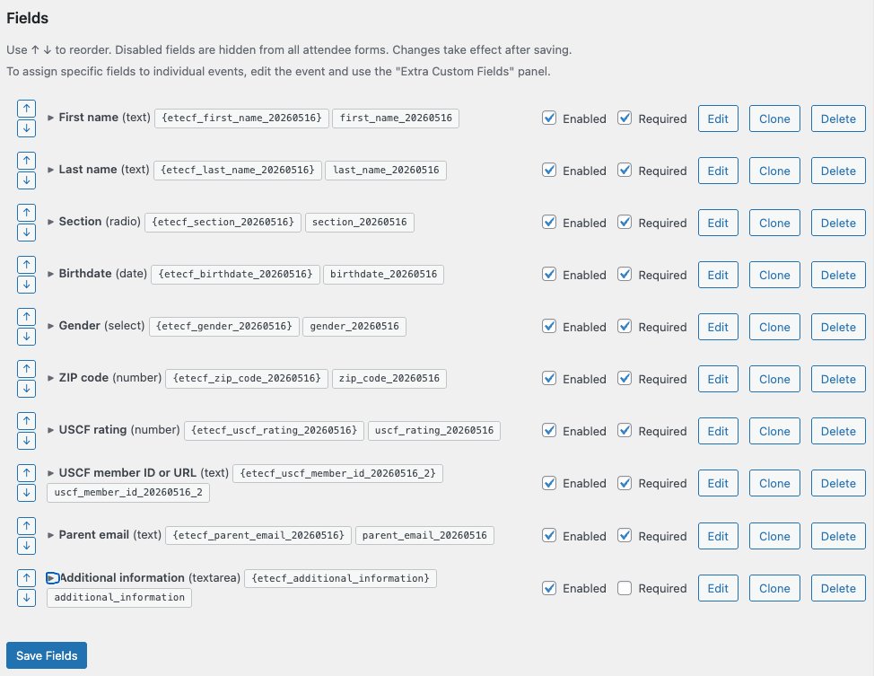 Field Builder - Fields list