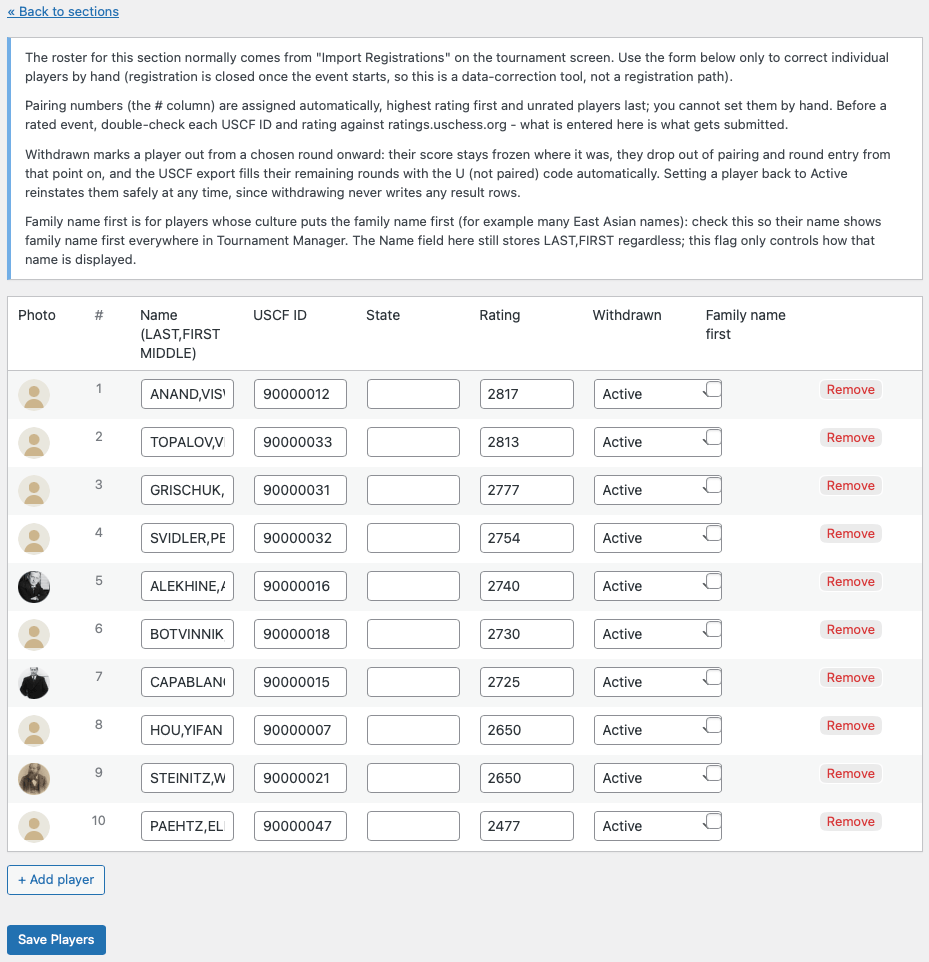 Sections roster management