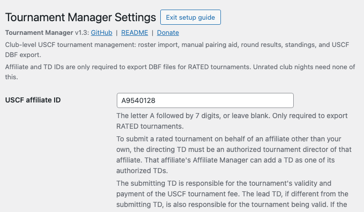 Tournament Manager Settings