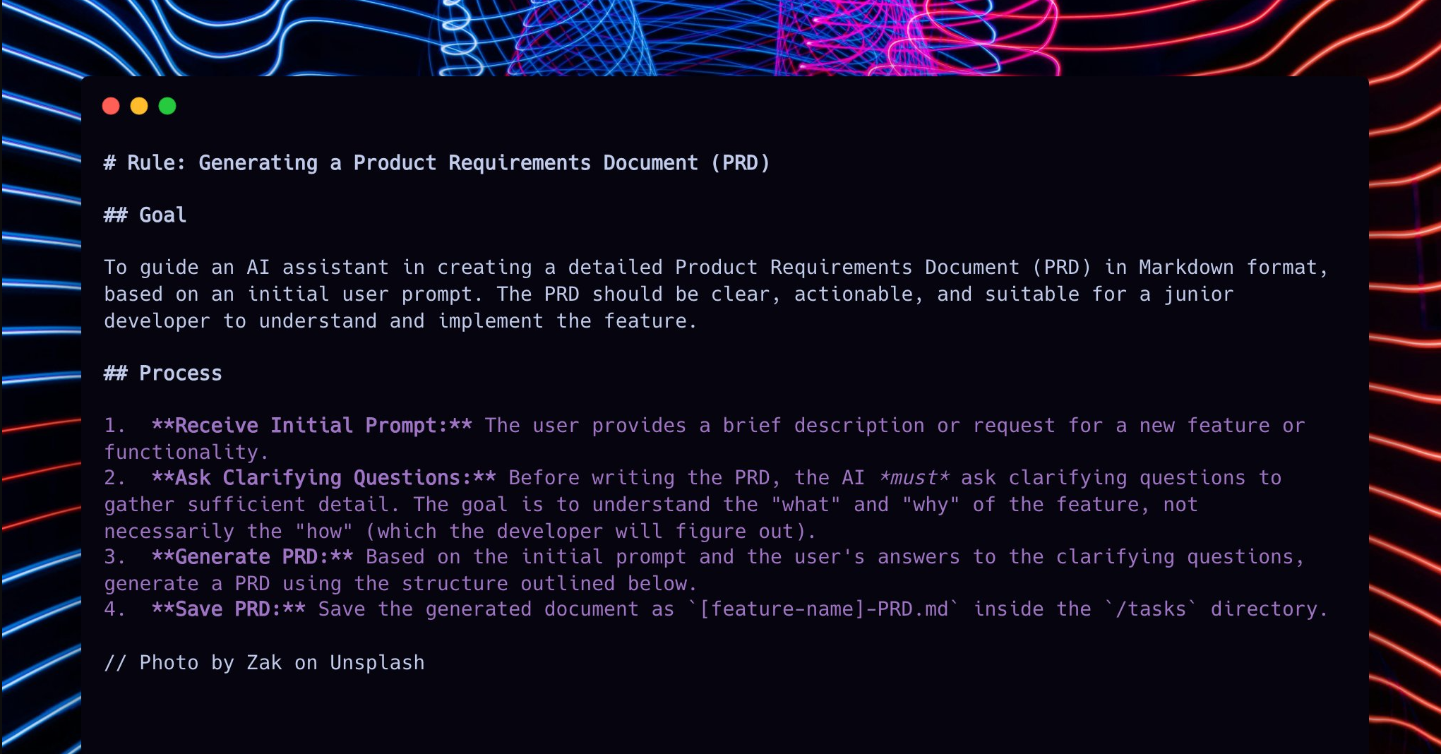 Example of initiating PRD creation