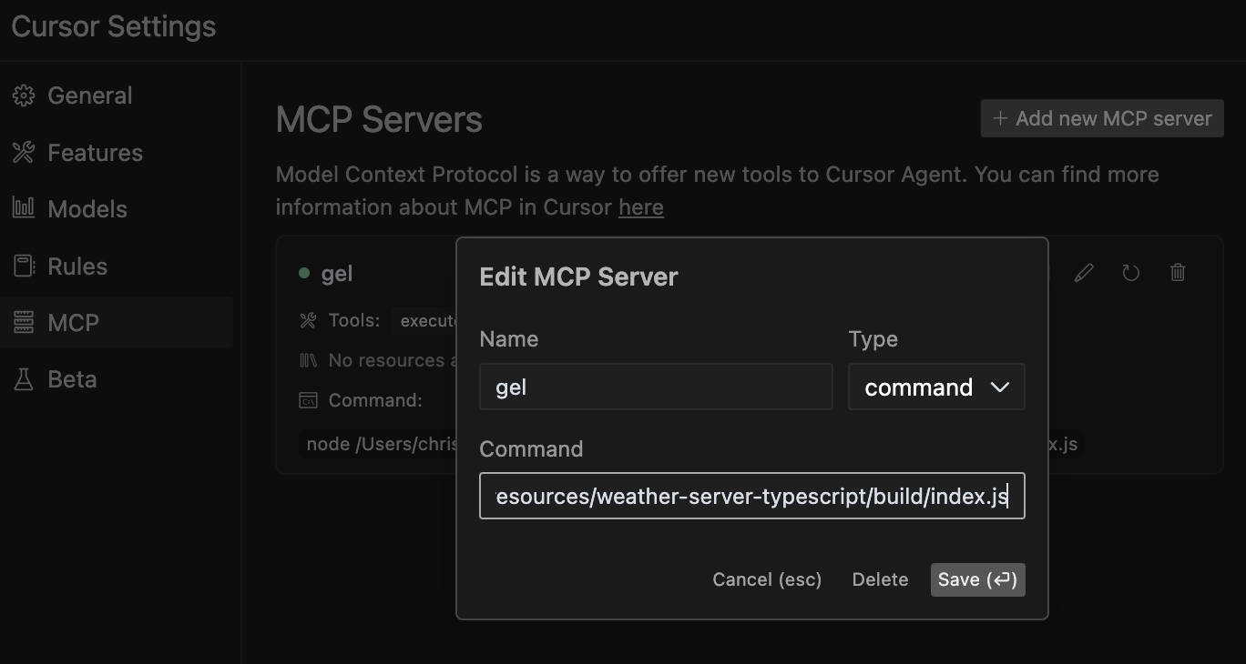 Screenshot of Cursor MCP Settings