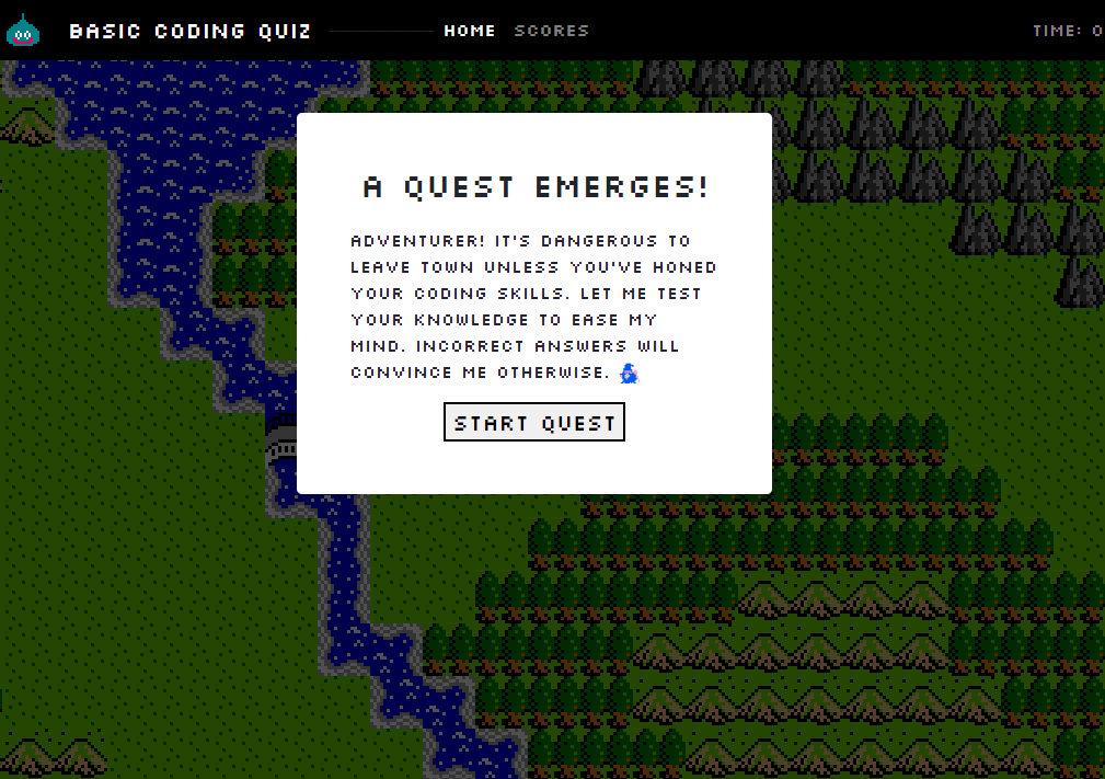 Screenshot image of the deployed webpage, showing the quiz itself.