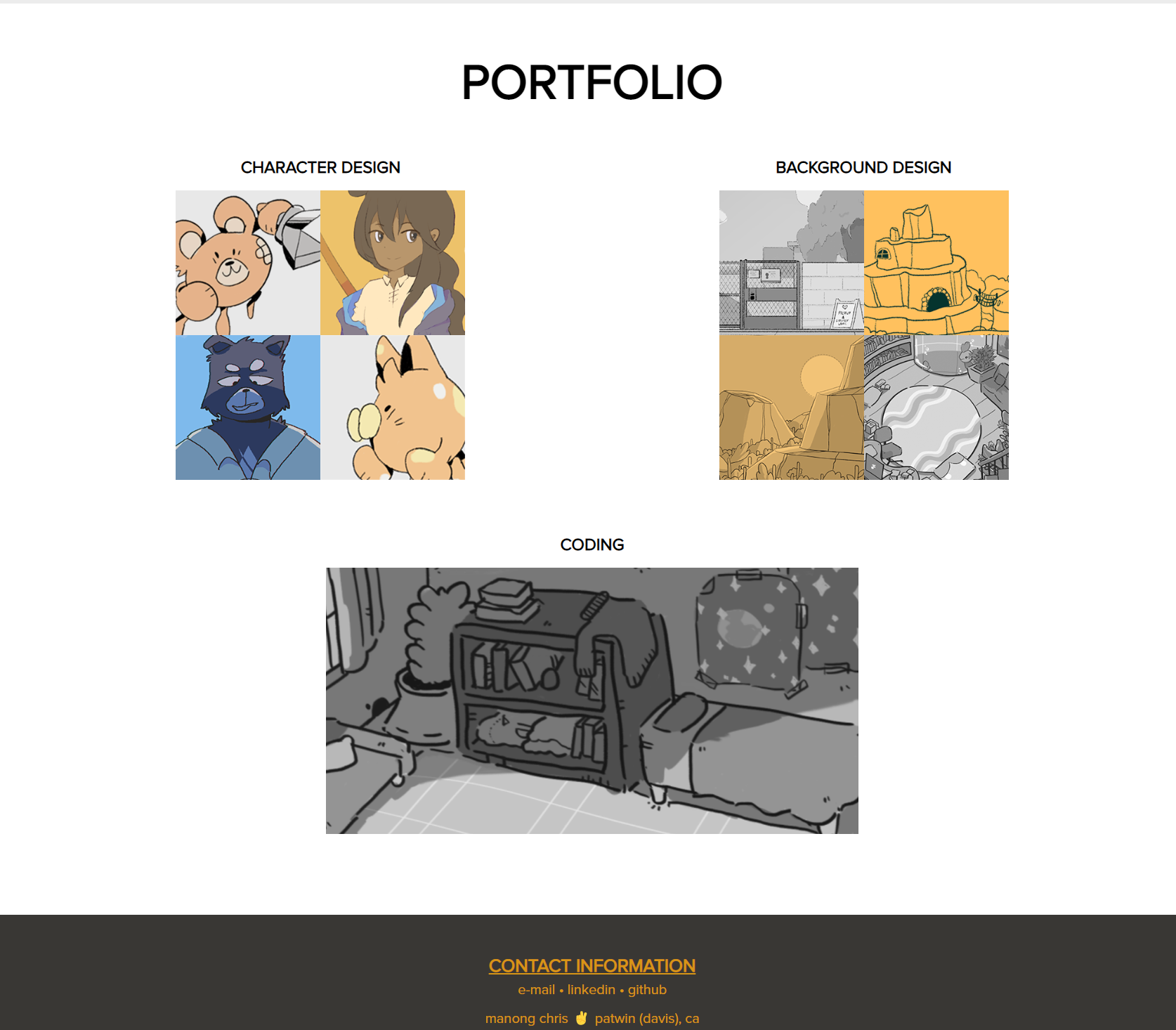 Screenshot image of the deployed webpage, showing the bottom of the portfolio content and the footer.