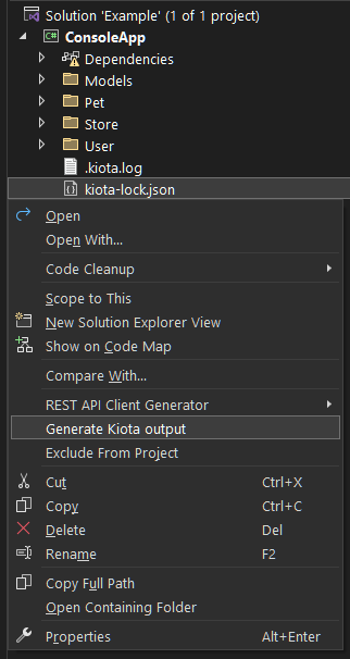 Kiota Context Menu