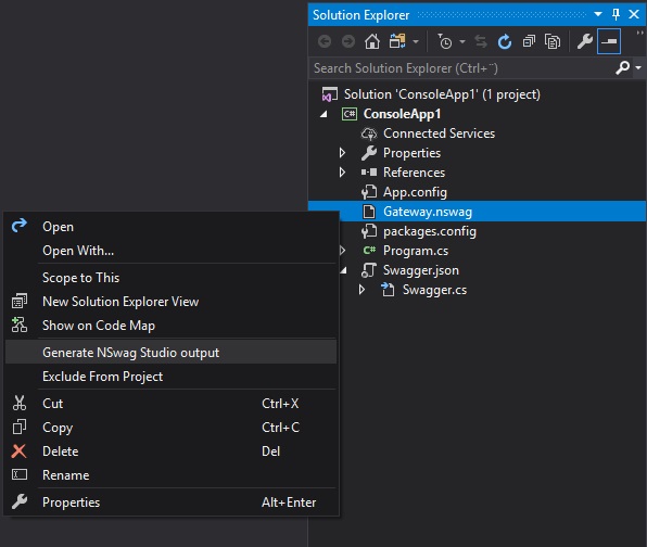 NSwag Studio Context Menu