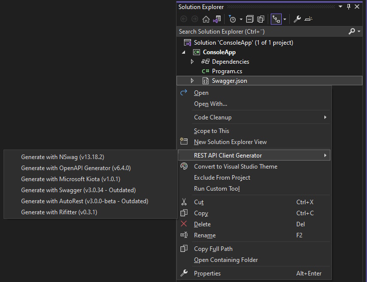 Solution Explorer Context Menus