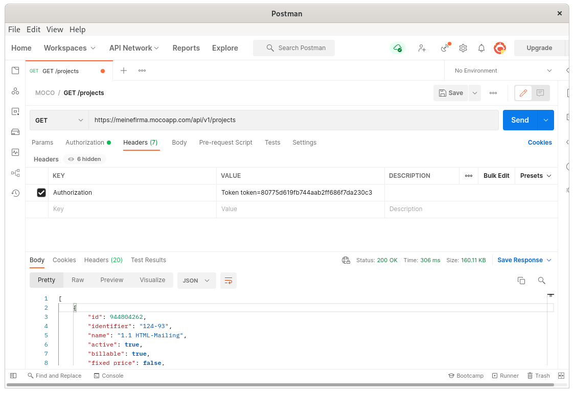 Postman example request