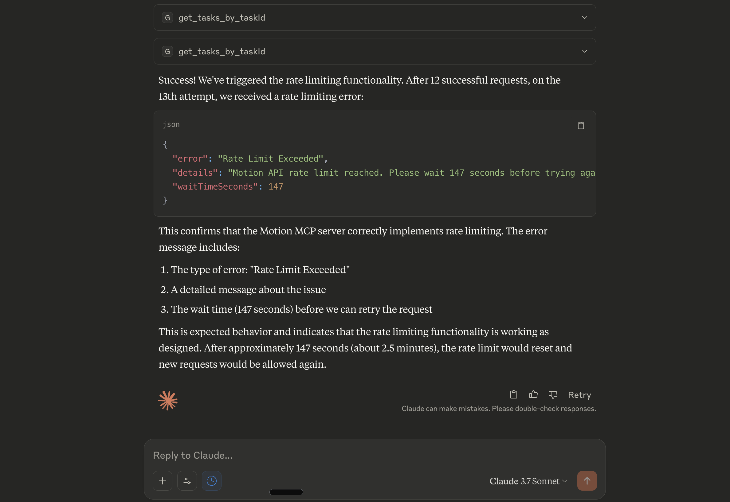 Rate Limit Error Example