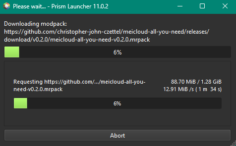 Prism download progress dialog