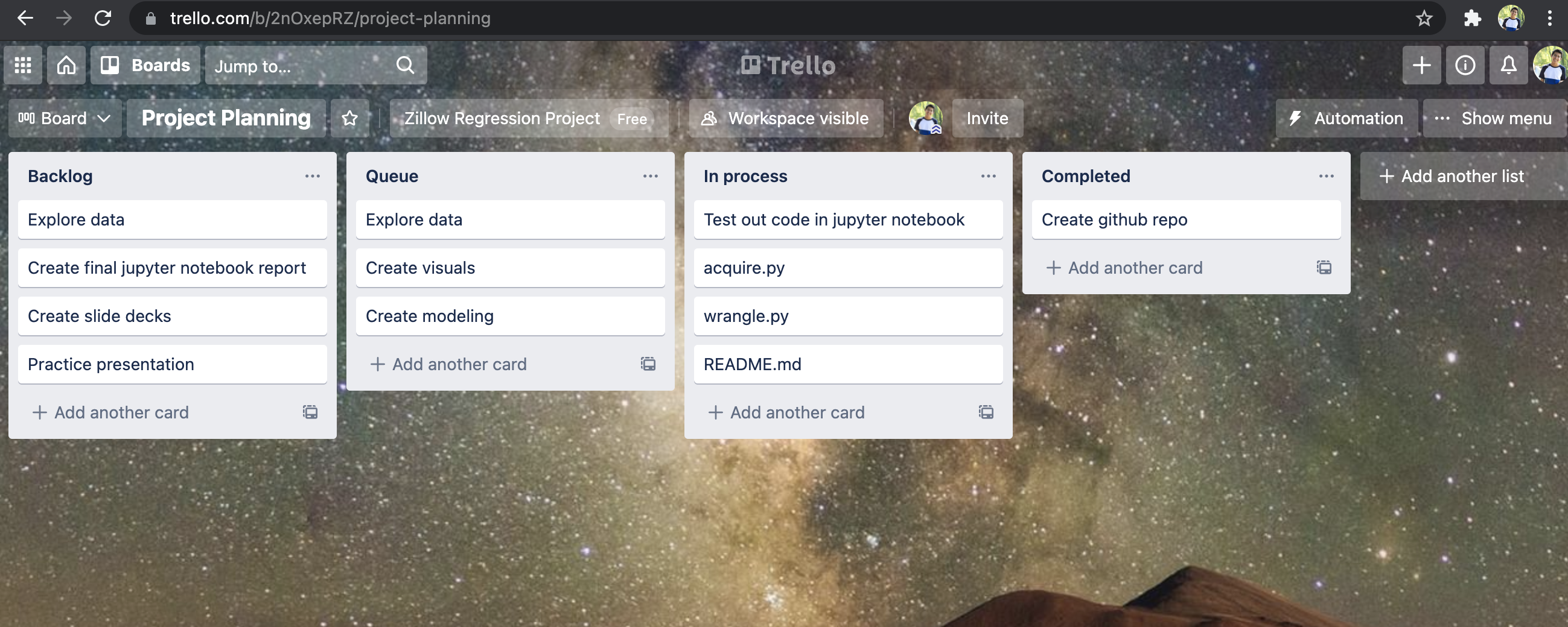 Screenshot of trello board