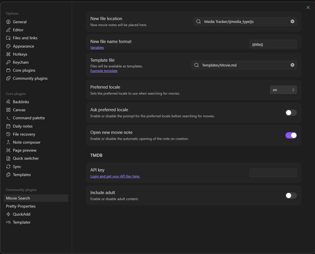 Movie Search Configuration