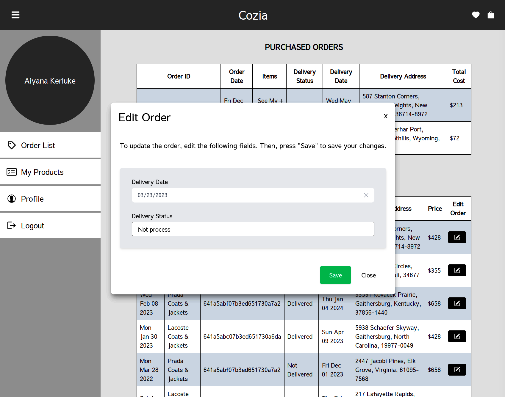 Desktop Dashboard Edit Order Modal