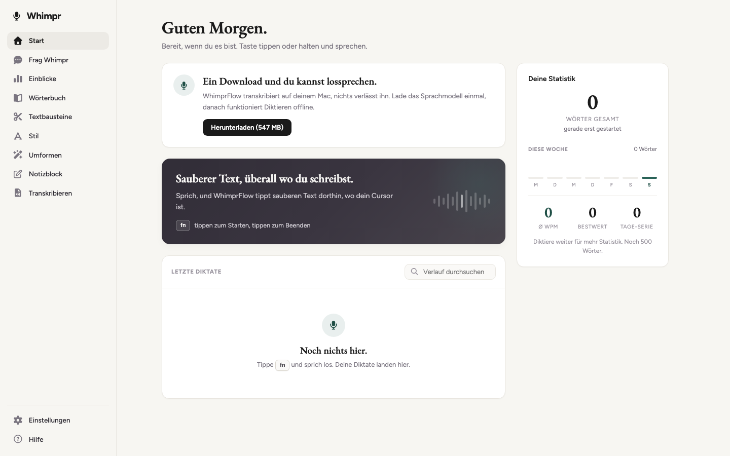 WhimprFlow hub in German