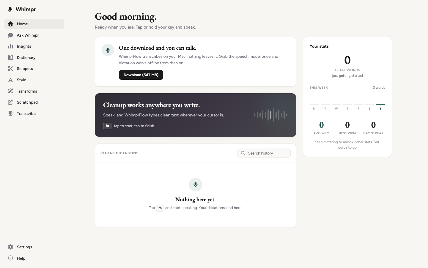 WhimprFlow hub in English