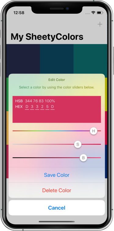 Color picker supporting RGB, HSB, and Grayscale