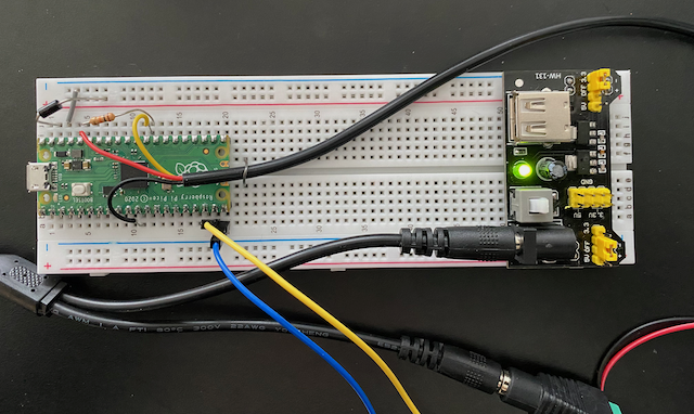 Closeup of the lab breadboard