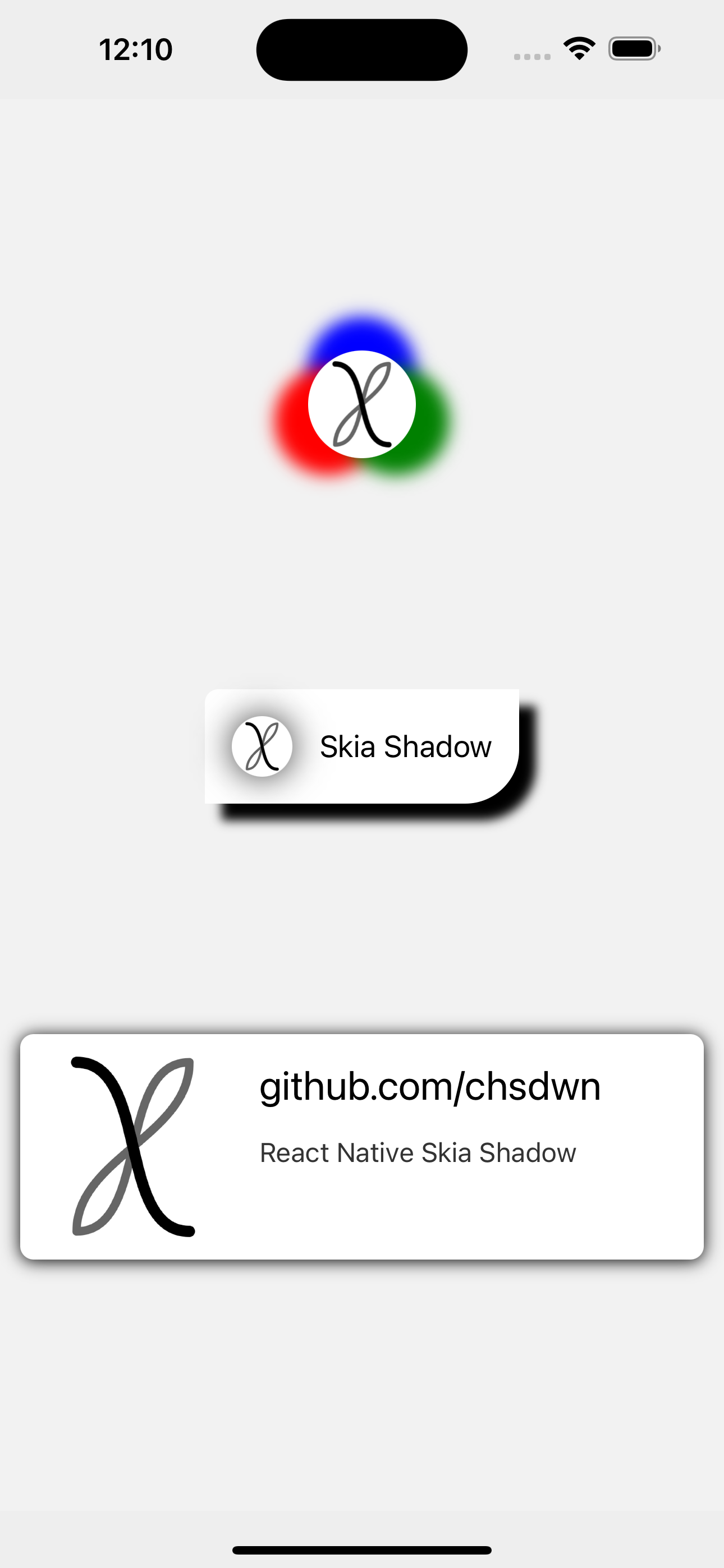 React Native Skia Shadow iOS Screenshot