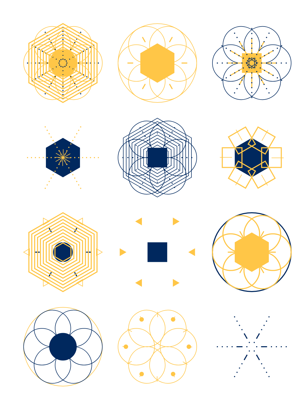 12 generatively created bicolor crystals on a 3⨉4 grid