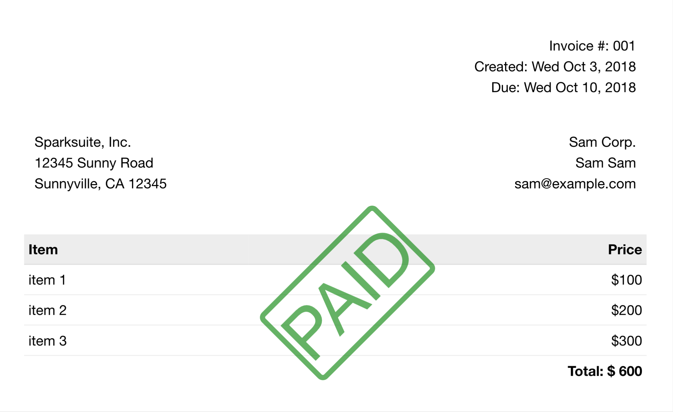 Invoice with stamp paid watermark