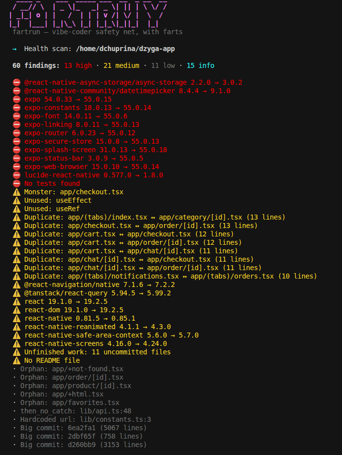Health scan CLI output