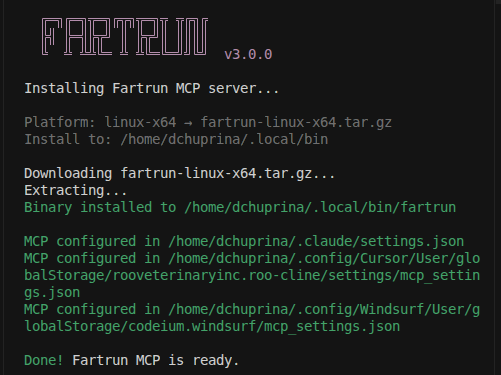 MCP install output