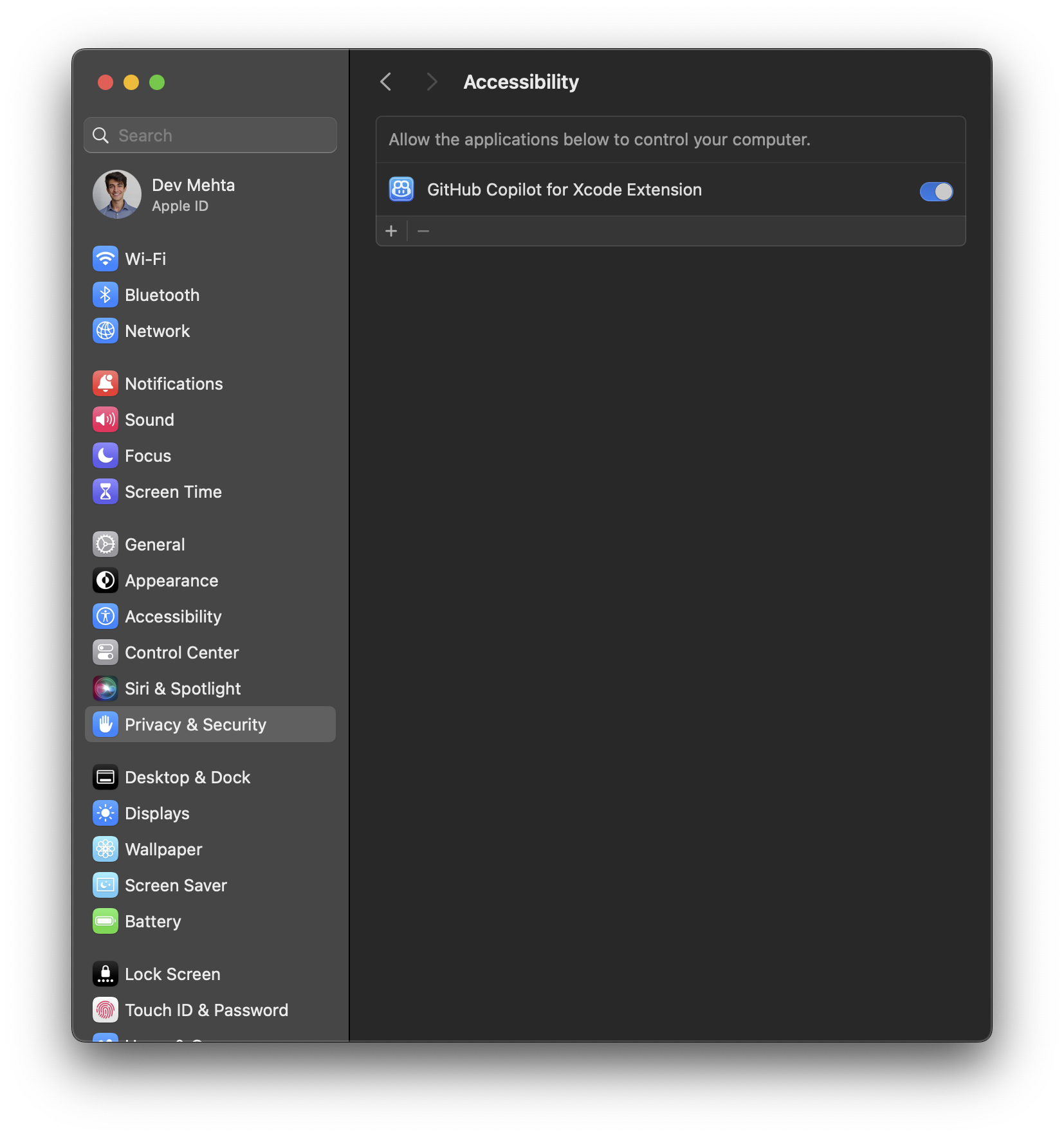 Screenshot of accessibility permission