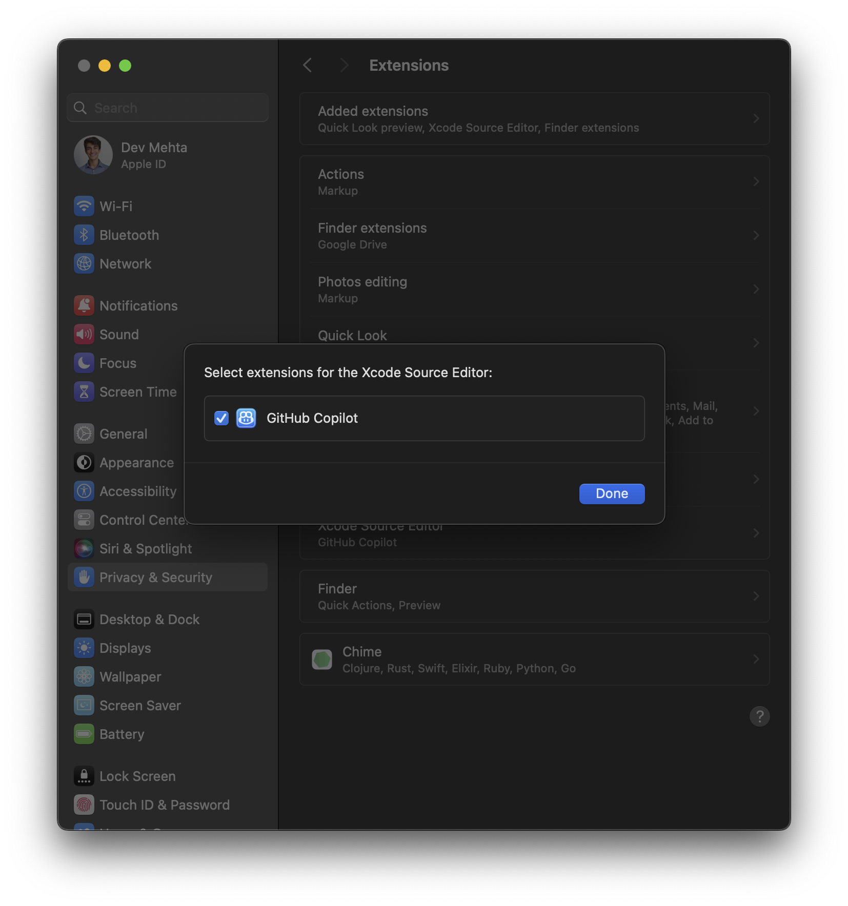 Screenshot of extension permission