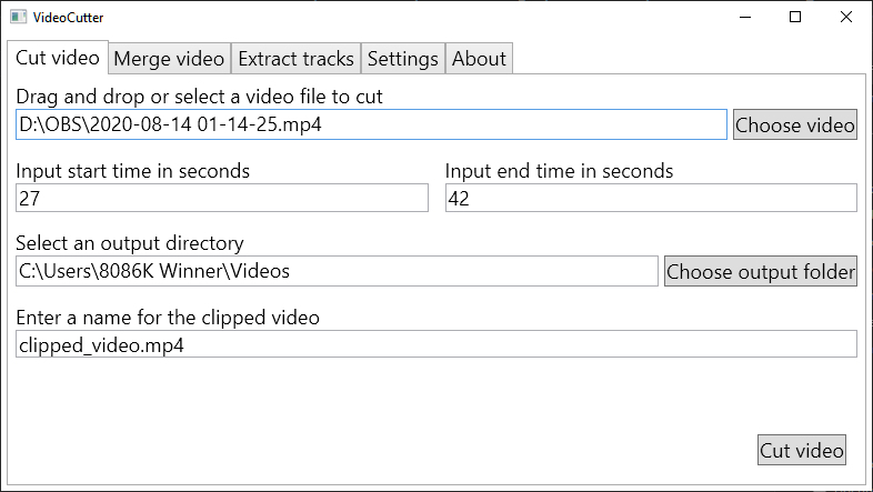 VideoCutter main window