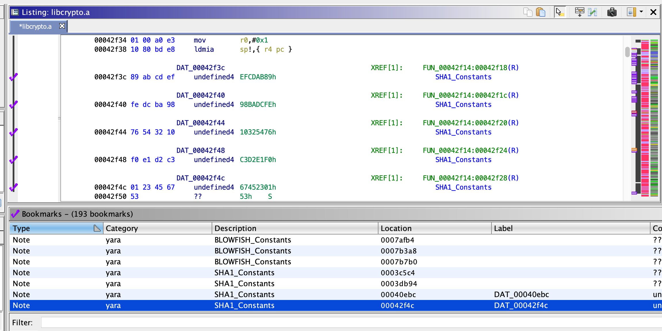 Example result: Crypto constants found in libcrypto.a