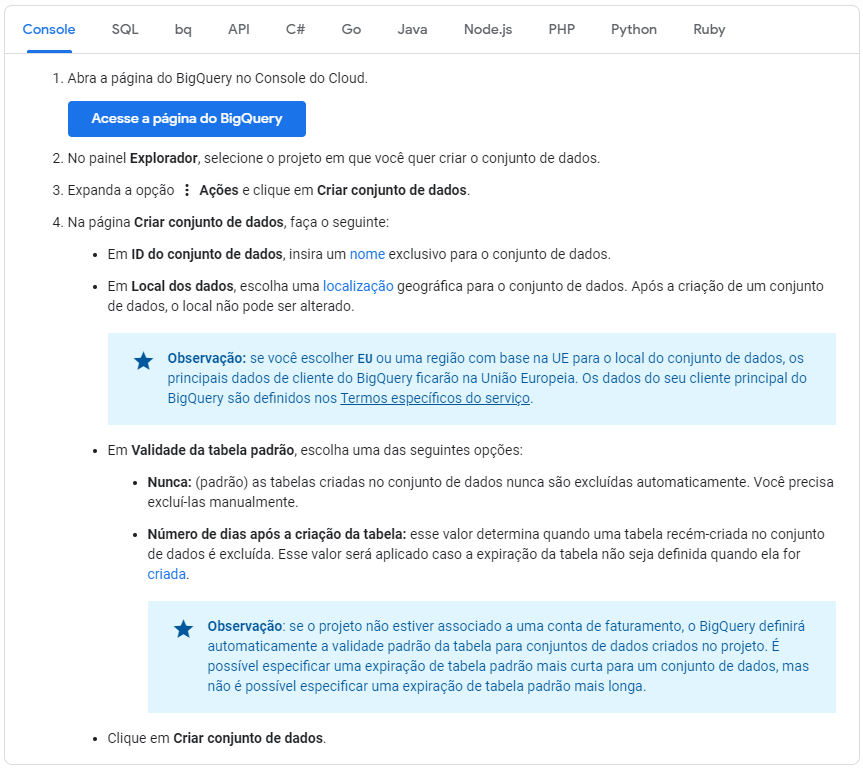 Como criar um conjunto de dados