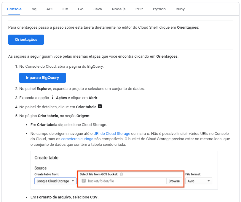 Como carregar dados CSV em um tabela1