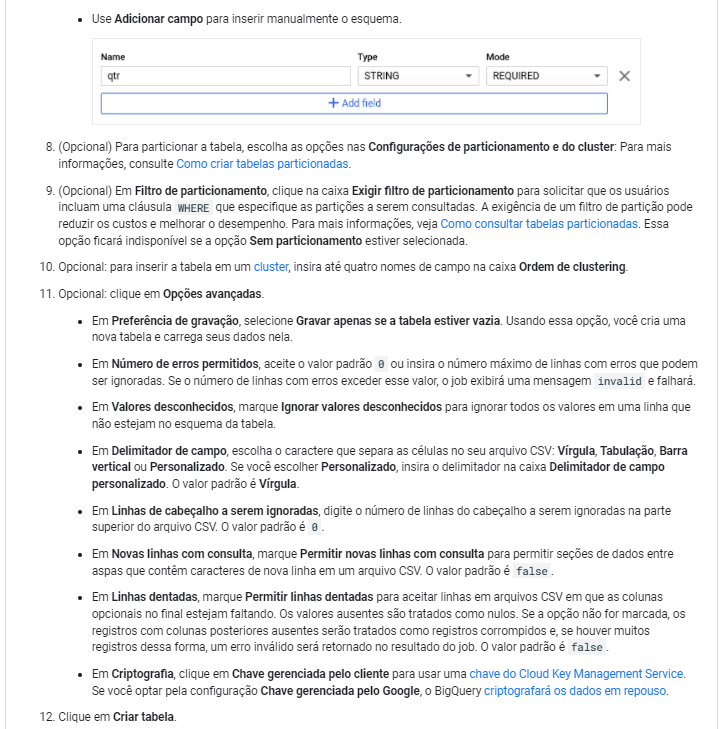 Como carregar dados CSV em um tabela3