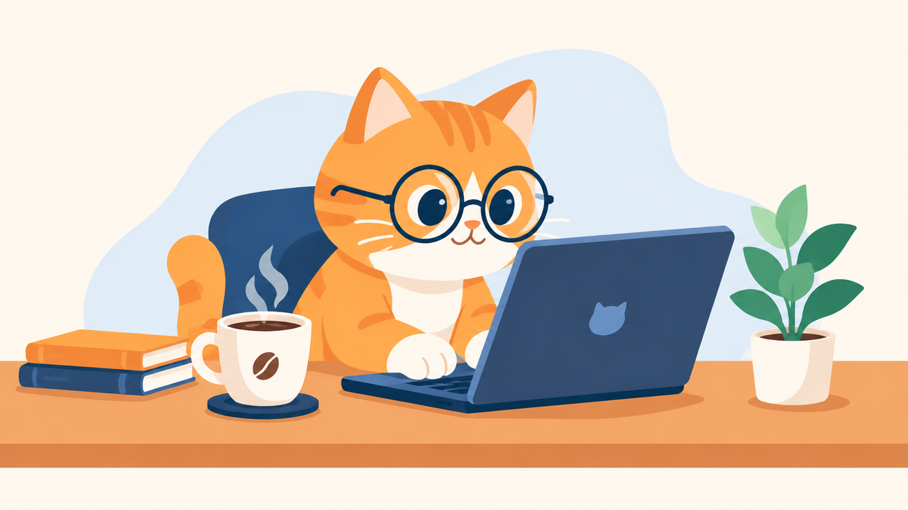 Example output: an orange cat with glasses writing code, generated by this plugin