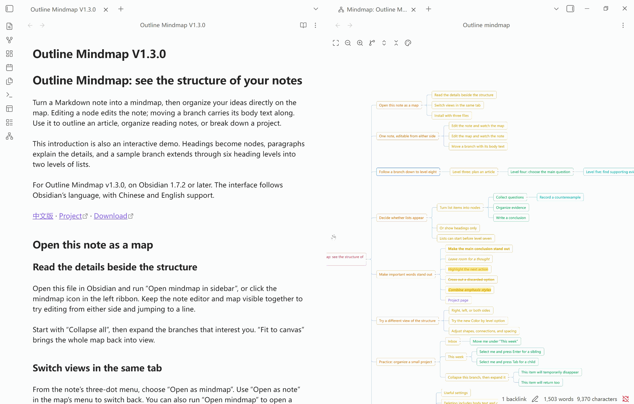 Outline Mindmap demo