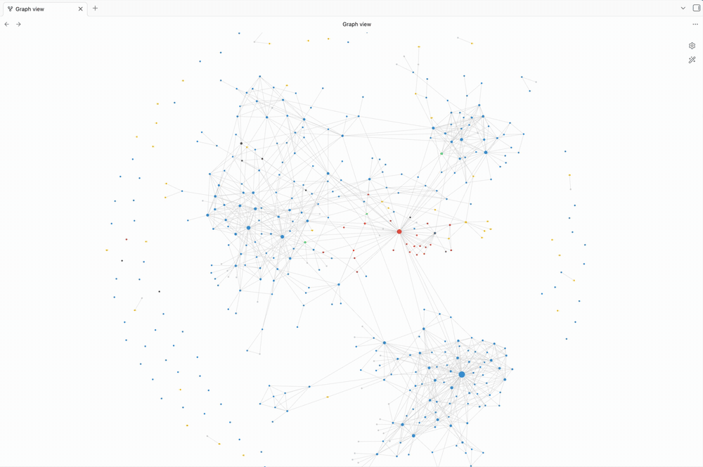 Obsidian graph view of the author's vault after months of multi-agent writes