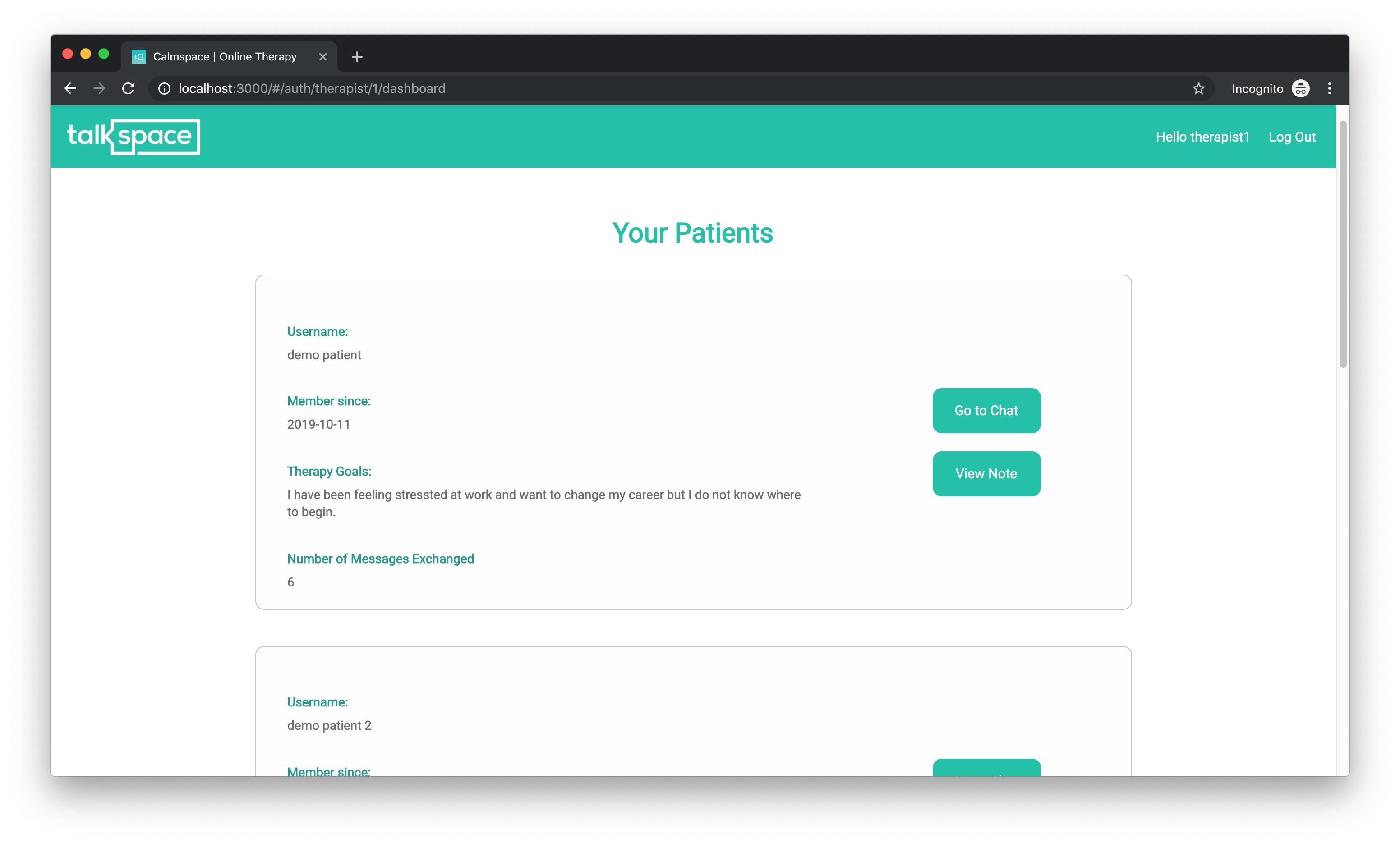 Calmspace Therapist Dashboard