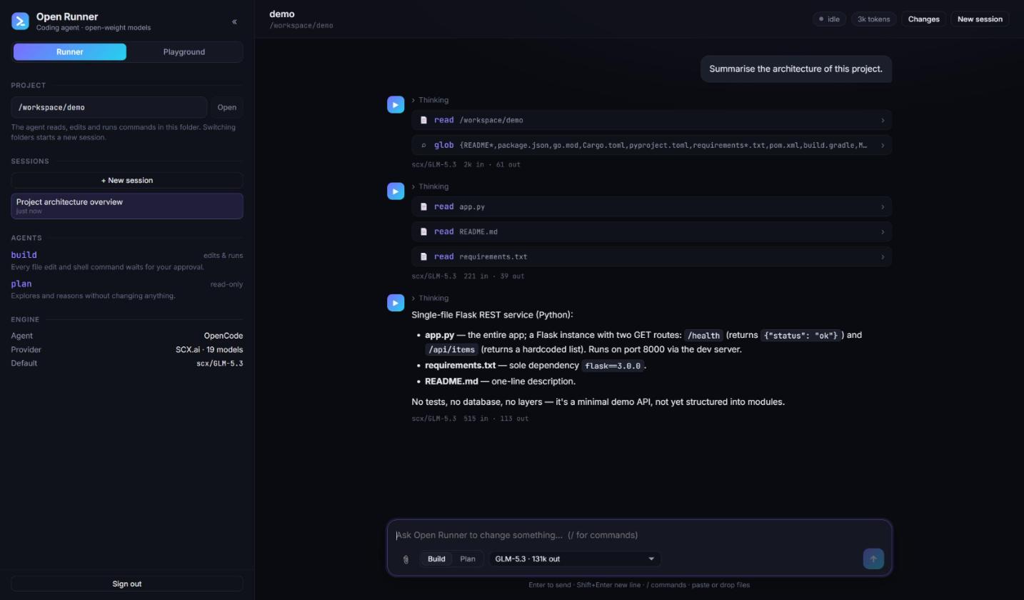 Open Runner agent working in a project