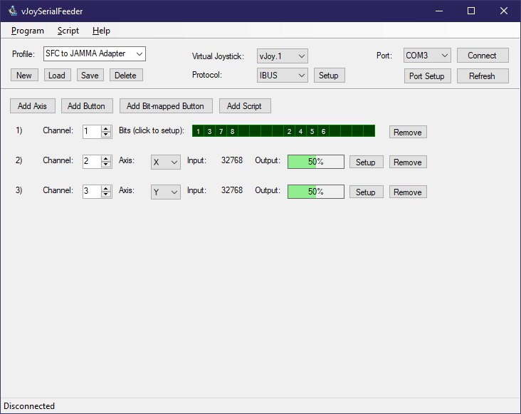 vJoySerialFeeder configuration screen