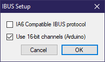 vJoySerialFeeder IBUS configuration screen