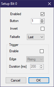 vJoySerialFeeder bit-mapped button configuration screen