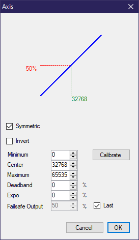 vJoySerialFeeder axis configuration screen