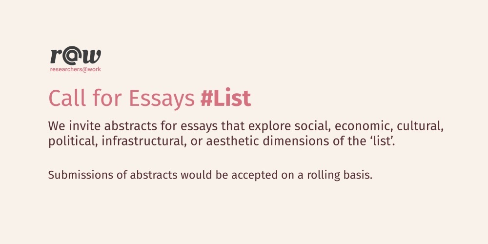 Call for essays on #List, abstracts are considered on a rolling basis