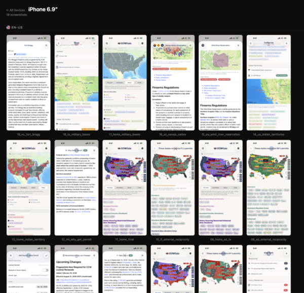 iPhone 6.9" gallery with all 19 screenshots