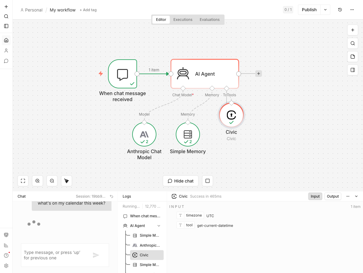 AI Agent calling a Civic tool mid-execution