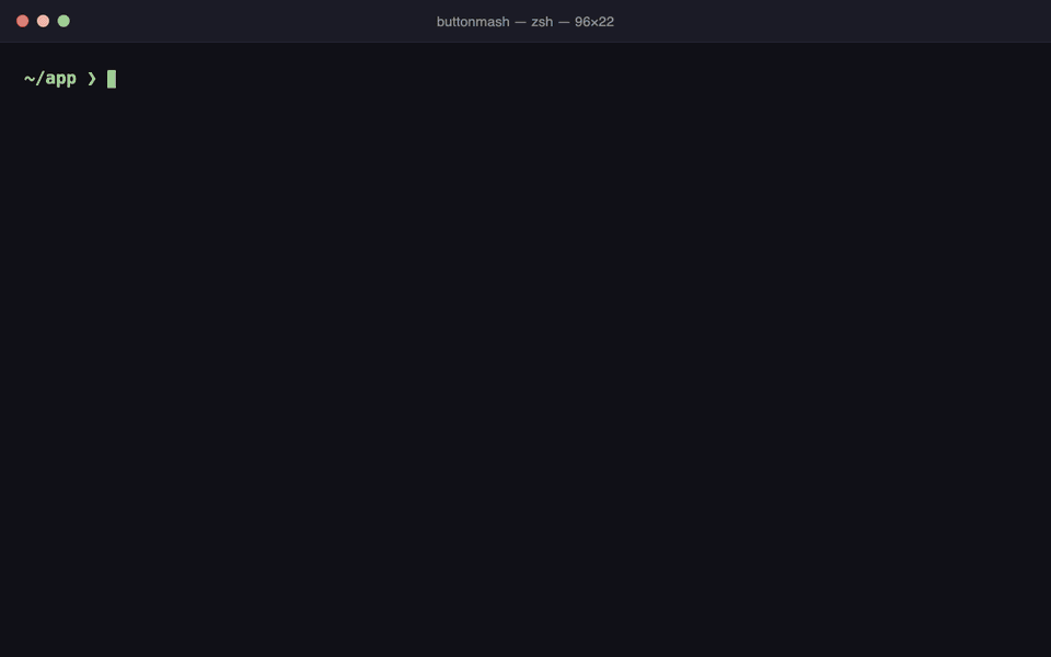 One buttonmash run: the CLI starts, the monkey mashes the demo app, the build fails red