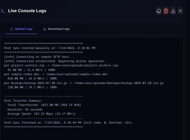 Live logs of a running sync